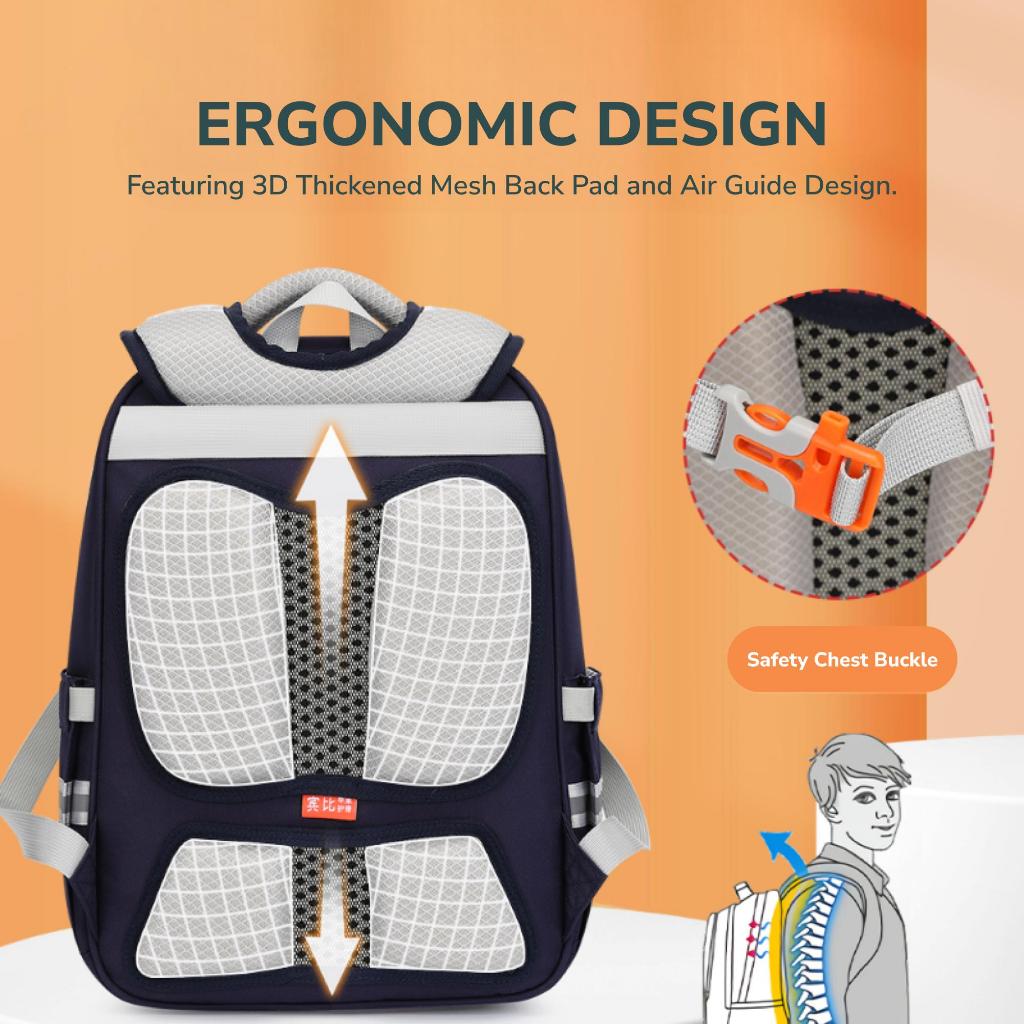 binbes® by Sun Eight Shellz Ergonomic Spine Protection Primary School Bag - Sun Eight